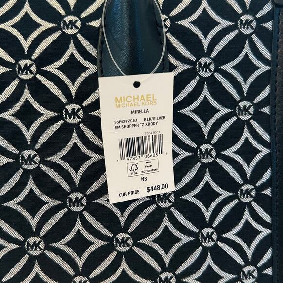 Michael Kors Purse Mirella Small Metallic Logo Jacquard Crossbody Bag Black - Picture 7 of 10